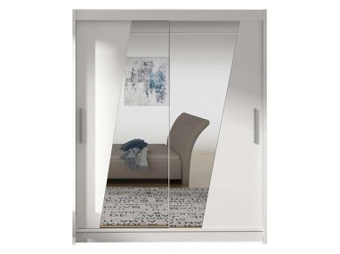 Duża szafa przesuwna biała z modnym lustrem po skosie na frontach - WIRA XIV 150 cm