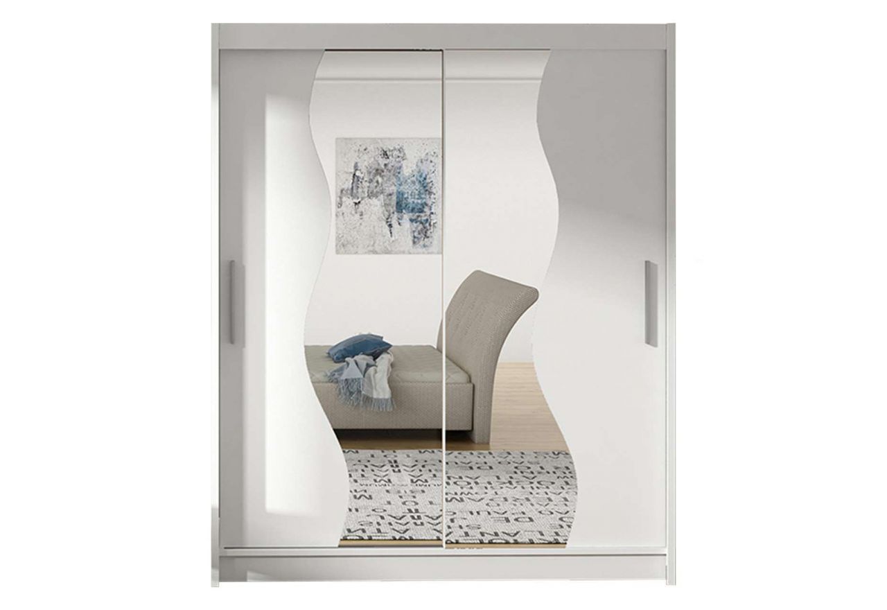 Szafa z lustrem fala i drzwiami przesuwnymi w kolorze białym - WIRA S 150 cm