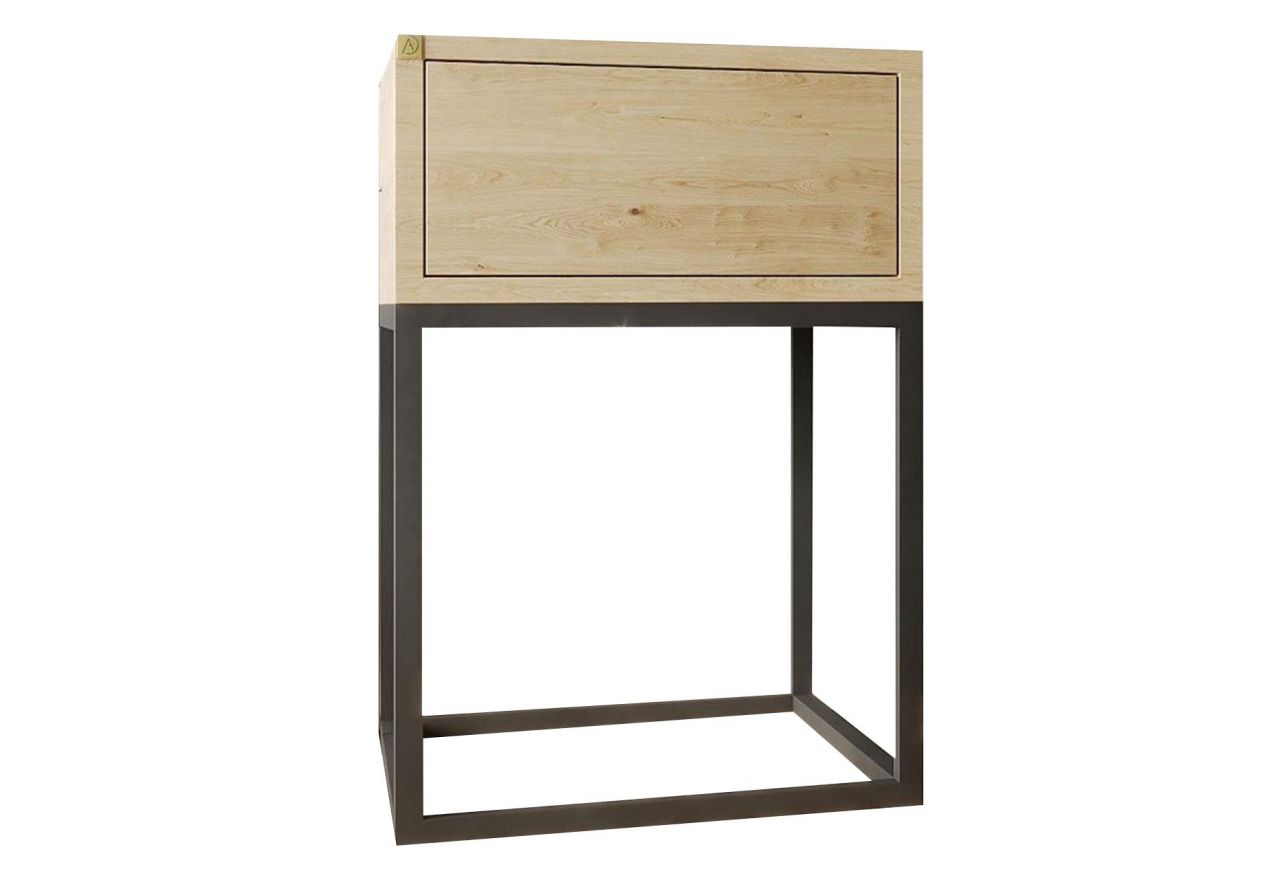 Szafka nocna do sypialni w stylu loft, metalowa konstrukcja i lite drewno - MARIPOSA