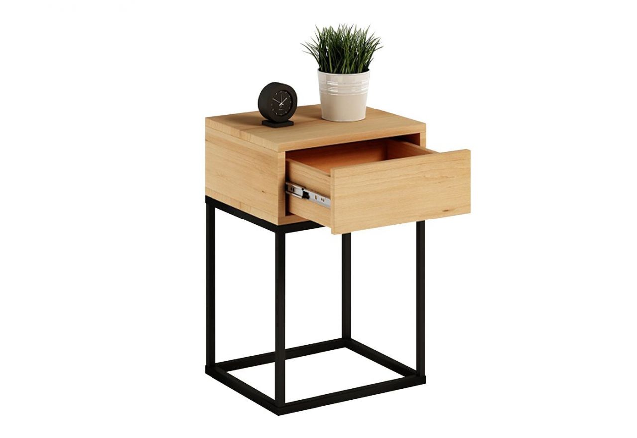 Szafka nocna do sypialni w stylu loft, metalowa konstrukcja i lite drewno - MARIPOSA