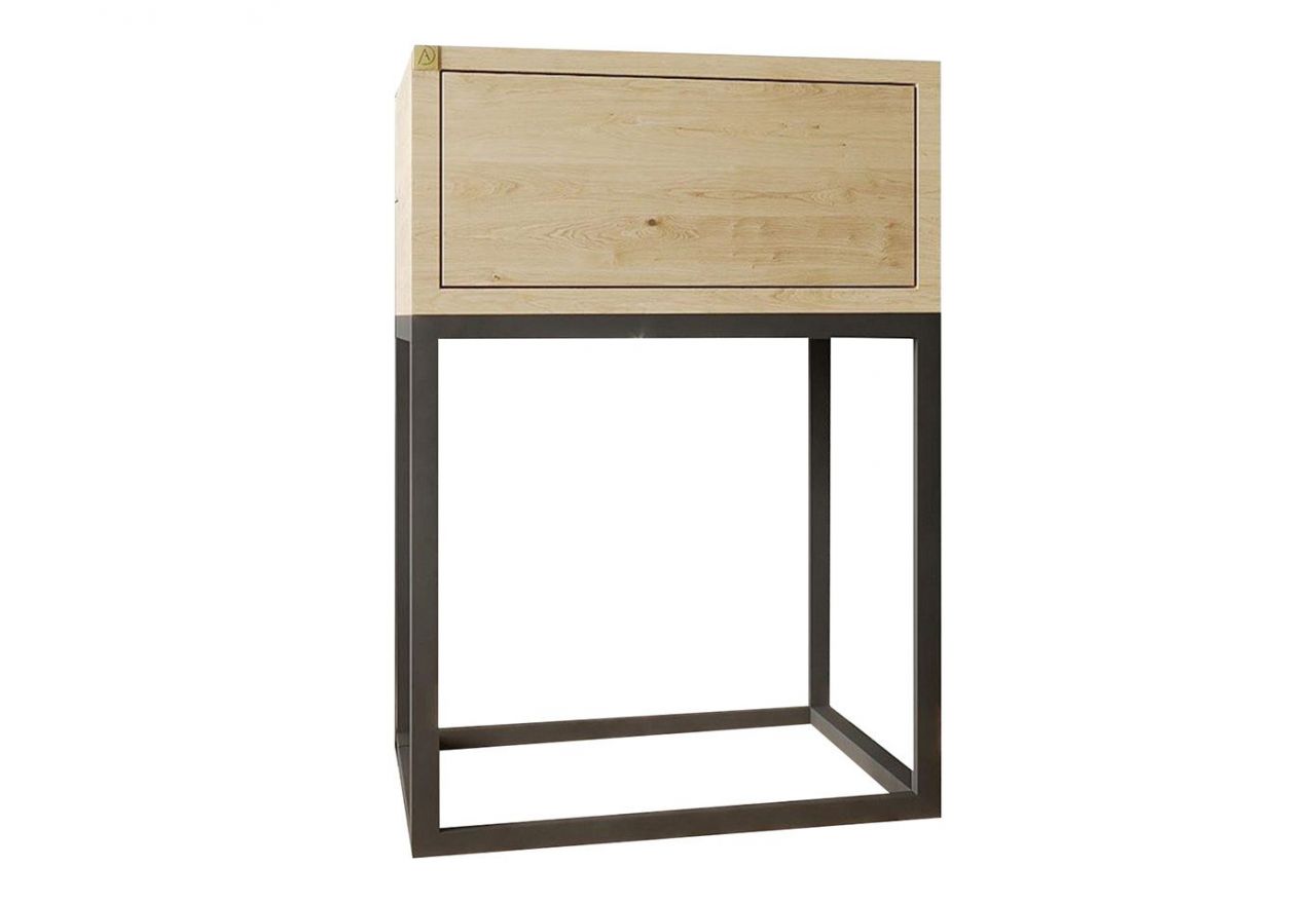 Szafka nocna do sypialni w stylu loft, metalowa konstrukcja i lite drewno - MARIPOSA