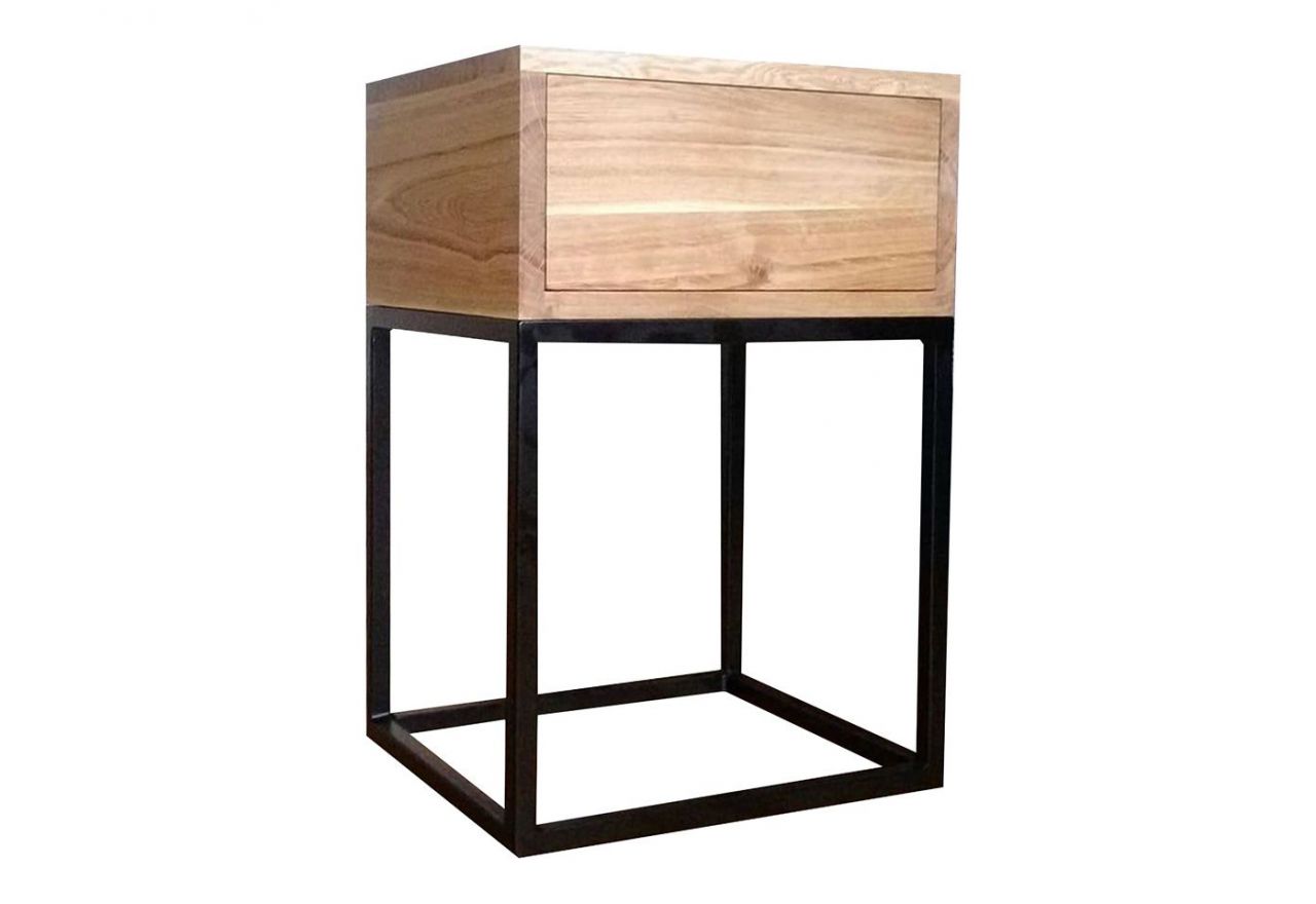 Szafka nocna do sypialni w stylu loft, metalowa konstrukcja i lite drewno - MARIPOSA