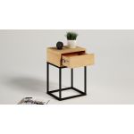 Szafka nocna do sypialni w stylu loft, metalowa konstrukcja i lite drewno - MARIPOSA