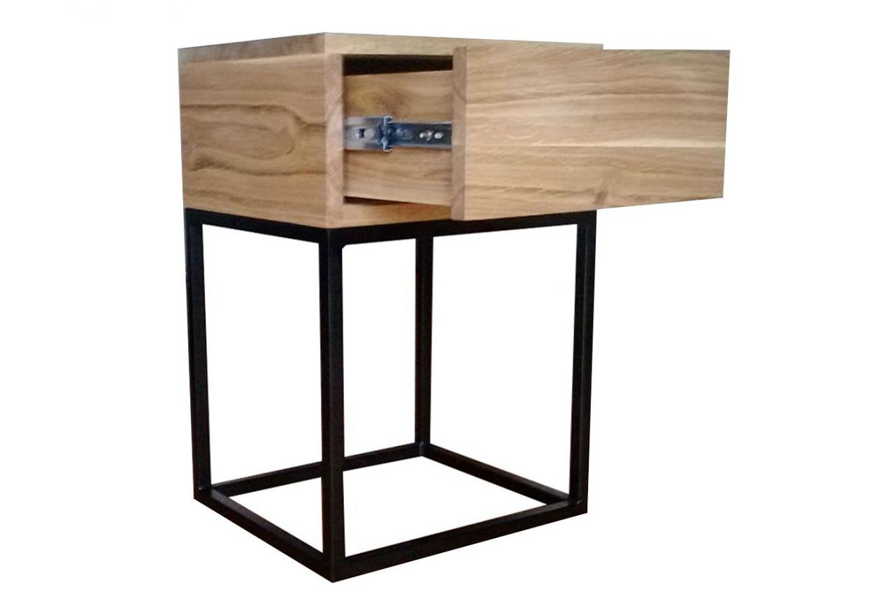 Szafka nocna do sypialni w stylu loft, metalowa konstrukcja i lite drewno - MARIPOSA