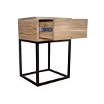 Szafka nocna do sypialni w stylu loft, metalowa konstrukcja i lite drewno - MARIPOSA