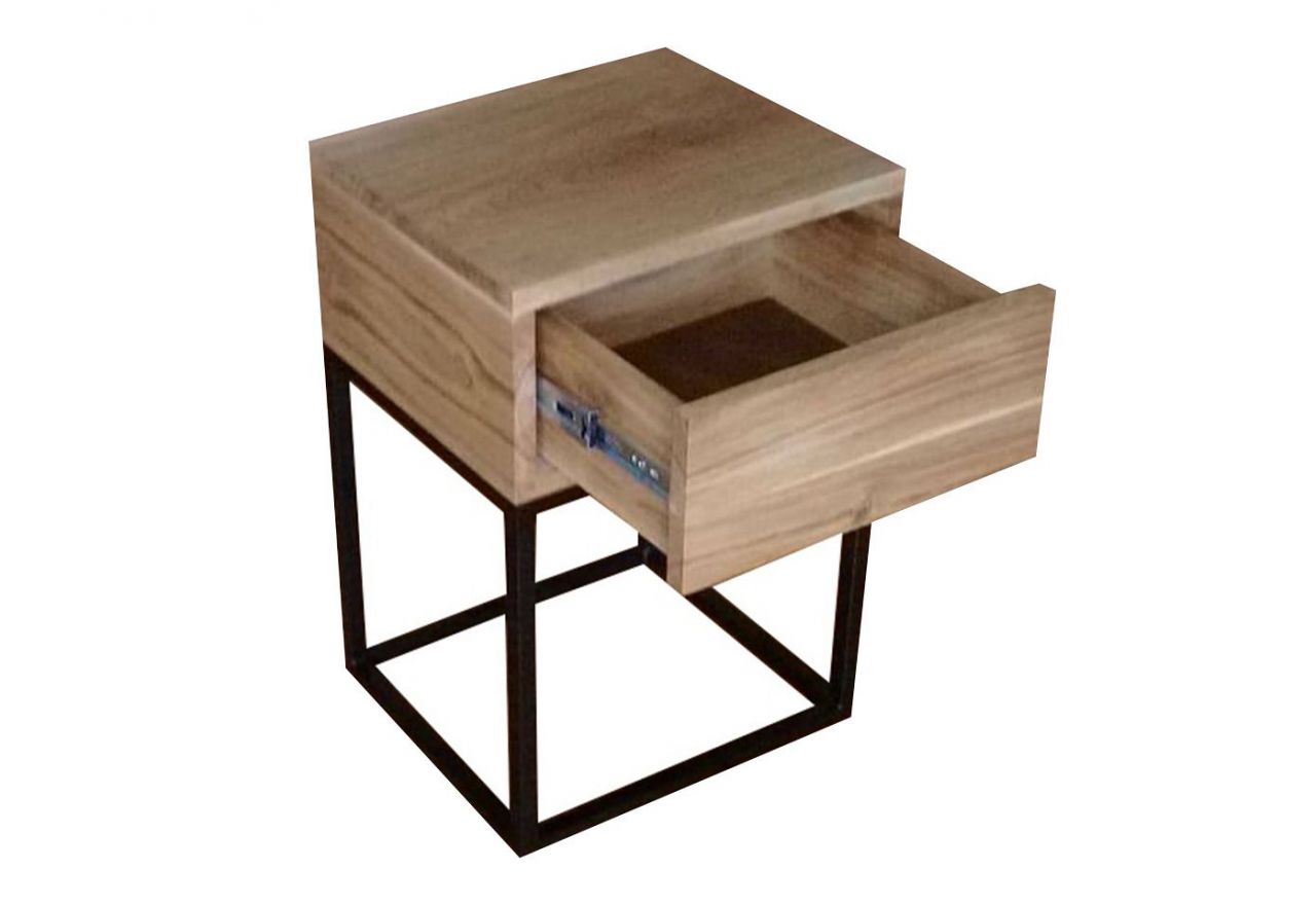Szafka nocna do sypialni w stylu loft, metalowa konstrukcja i lite drewno - MARIPOSA