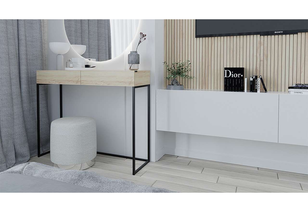 Luksusowa konsola, designerska drewniana toaletka do sypialni na metalowych nogach - MOSSA II