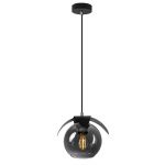 Wisząca lampa pojedyńcza PIANTA ze szklanym ciemnym kloszem i metalowymi elementami zdobniczymi w czarnym kolorze