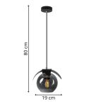 Wisząca lampa pojedyńcza PIANTA ze szklanym ciemnym kloszem i metalowymi elementami zdobniczymi w czarnym kolorze