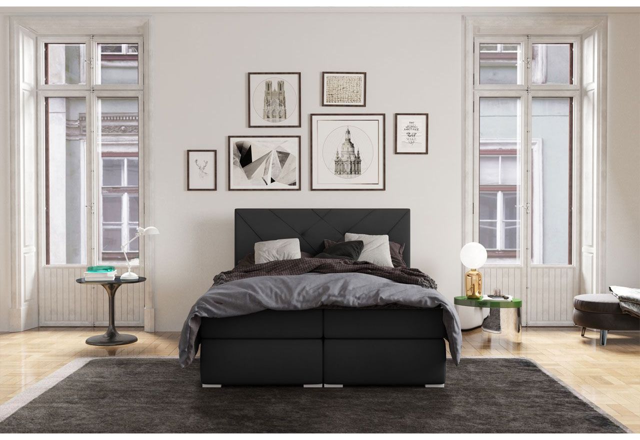 Duże łóżko kontynentalne z materacem i opcją skrzyni na pościel - DAVES 140x200 czarny