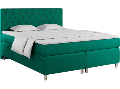 Eleganckie łóżko kontynentalne 160x200 z podwójnym pojemnikiem na pościel - ROMA butelkowa zieleń