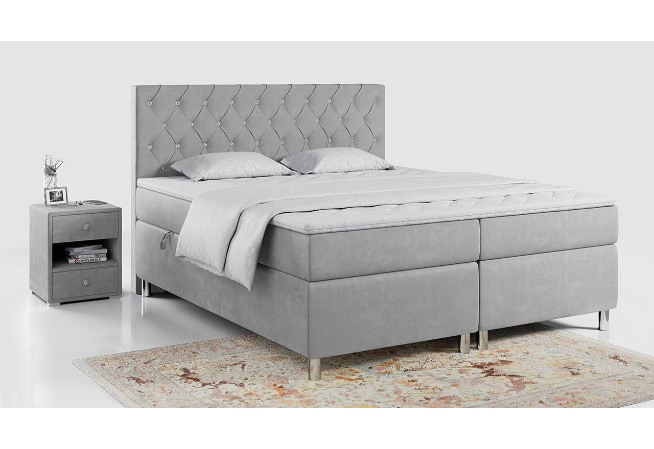 Podwójne łóżko kontynentalne 180x200 w stylu glamour i opcją wyboru tkaniny - ROMA jasny szary