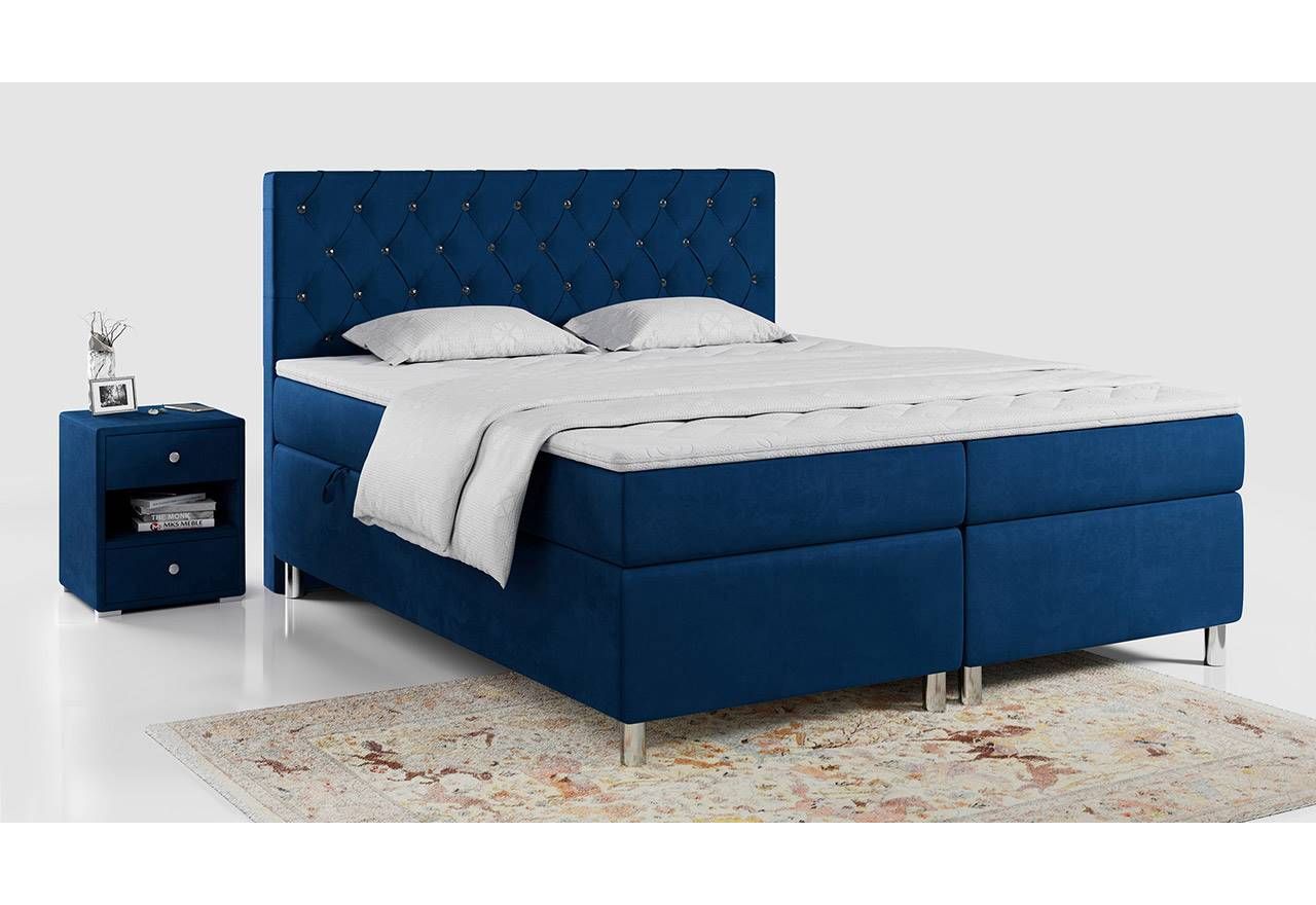 Eleganckie łóżko kontynentalne 160x200 z pikowanym wezgłowiem do sypialni - ROMA granatowy