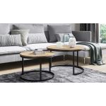 Zestaw okrągłych stolików kawowych, drewnianych na metalowym stelażu, do salonu - MERSI