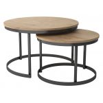 Zestaw okrągłych stolików kawowych, drewnianych na metalowym stelażu, do salonu - MERSI