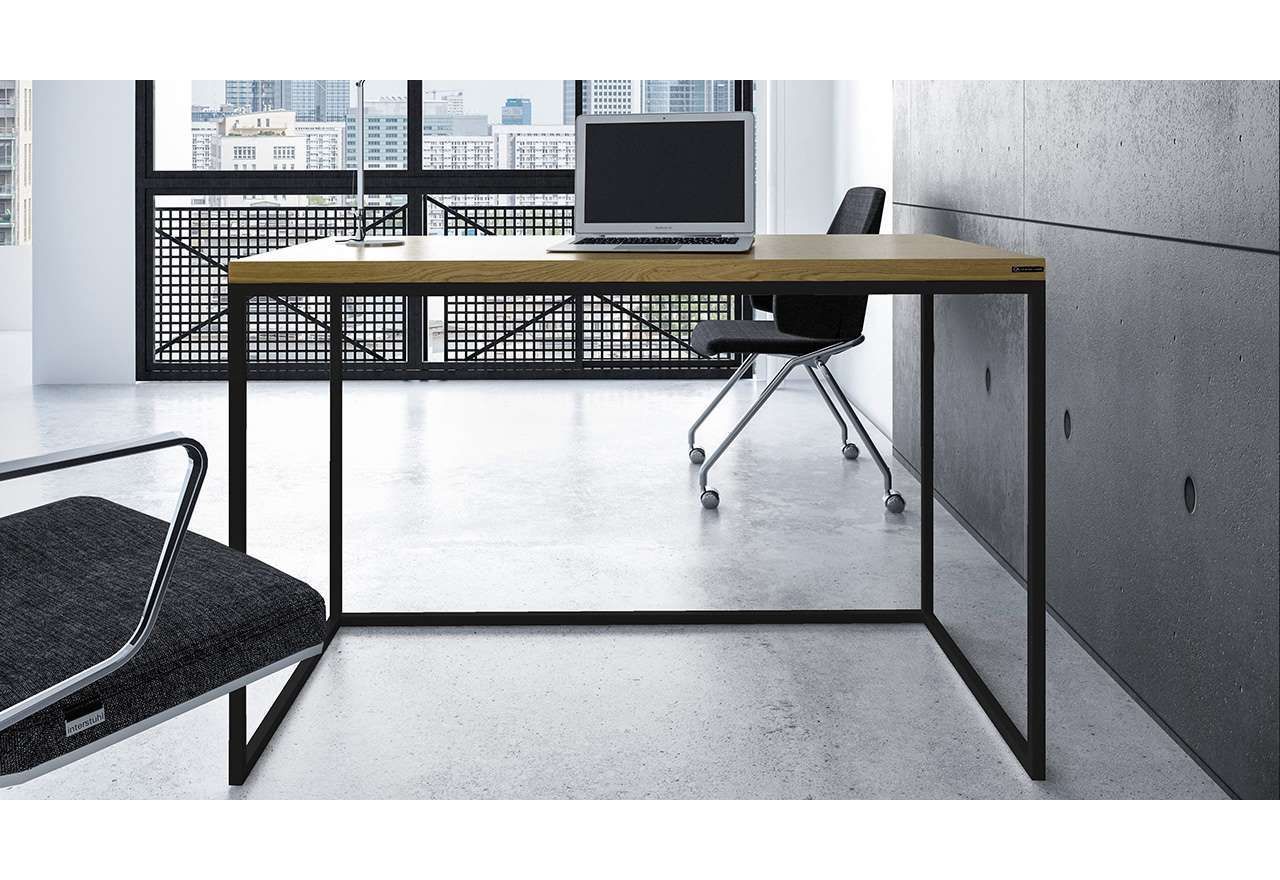 Drewniane biurko 120 cm na metalowych nogach do biura w stylu loft - DELIS
