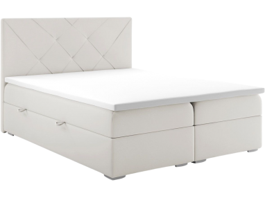 Wygodne duże łóżko kontynentalne małżeńskie z materacem i opcją pojemnika - DAVES 180x200 kremowe