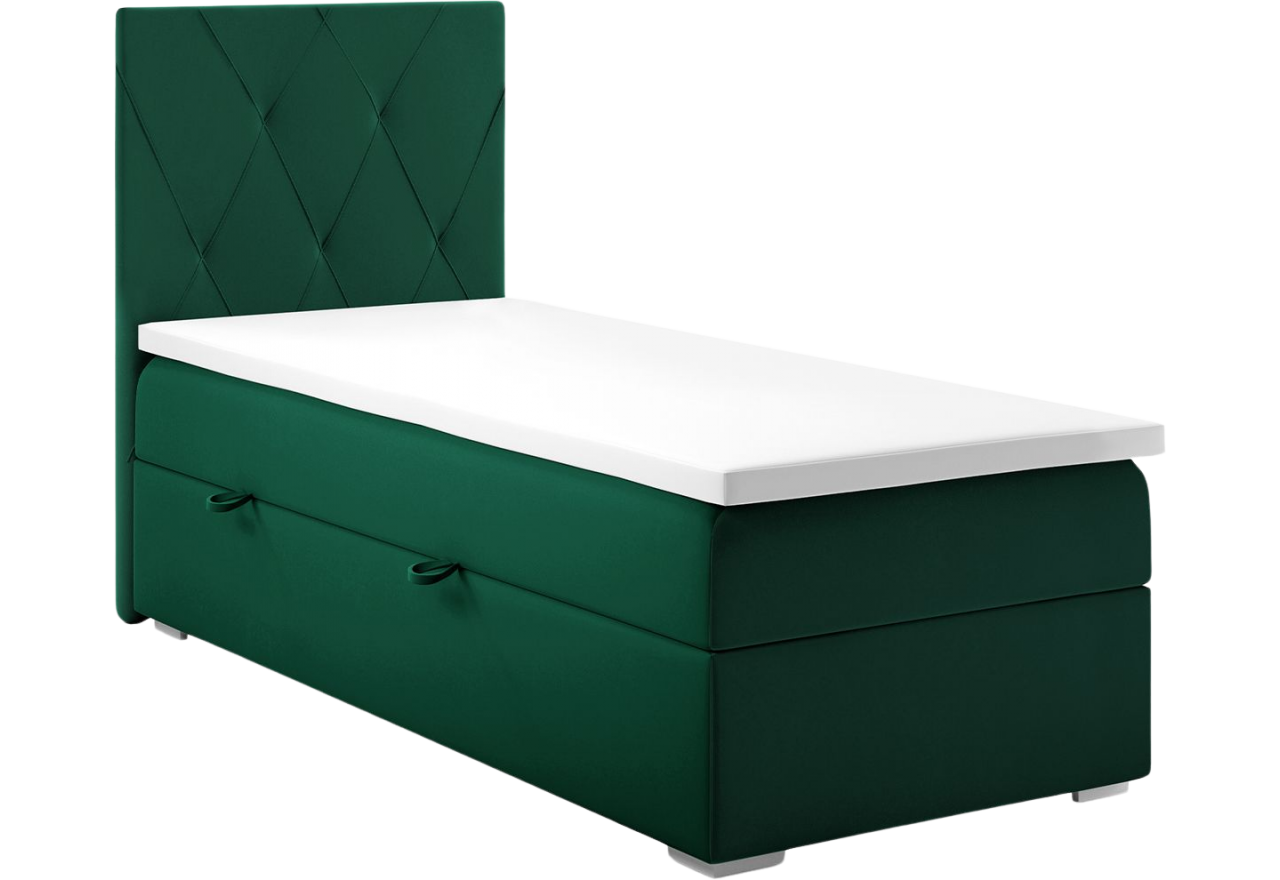Pojedyncze hotelowe łóżko kontynentalne z materacem i topperem - DAVES 80x200 butelkowa zieleń