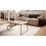 Drewniany stolik kawowy na metalowych nogach, z dodatkową półką, do salonu - EISEN