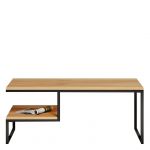 Drewniany stolik kawowy na metalowych nogach, z dodatkową półką, do salonu - EISEN