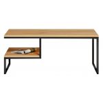 Drewniany stolik kawowy na metalowych nogach, z dodatkową półką, do salonu - EISEN