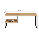 Drewniany stolik kawowy na metalowych nogach, z dodatkową półką, do salonu - EISEN