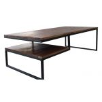 Drewniany stolik kawowy na metalowych nogach, z dodatkową półką, do salonu - EISEN