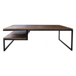 Drewniany stolik kawowy na metalowych nogach, z dodatkową półką, do salonu - EISEN