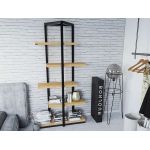 Praktyczny, metalowy regał na książki z półkami z litego drewna, do salonu lub sypialni - TIKALA