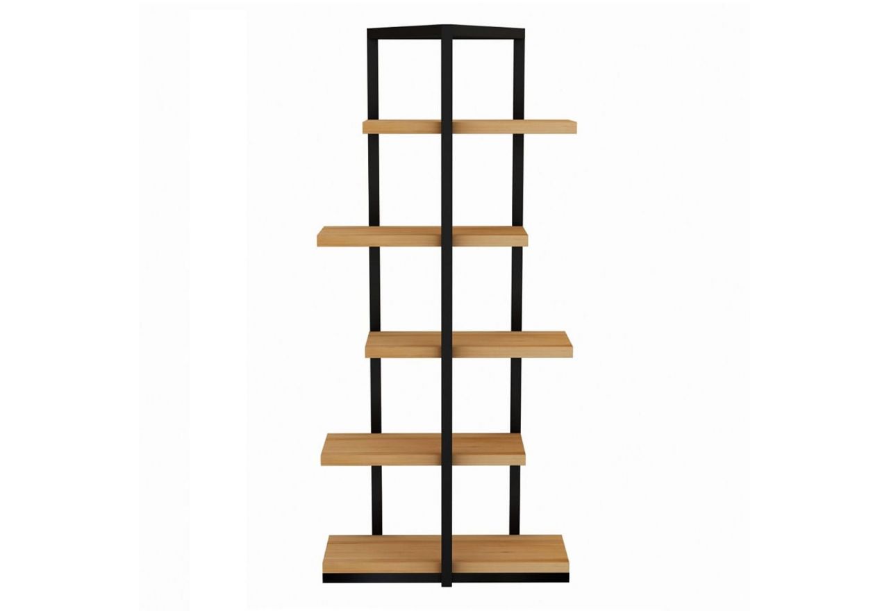 Praktyczny, metalowy regał na książki z półkami z litego drewna, do salonu lub sypialni - TIKALA