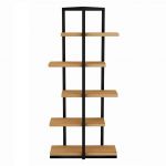 Praktyczny, metalowy regał na książki z półkami z litego drewna, do salonu lub sypialni - TIKALA