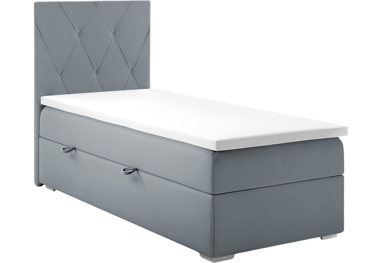 Hotelowe jednoosobowe łóżko kontynentalne z topperem i materacem - DAVES 90x200 szary