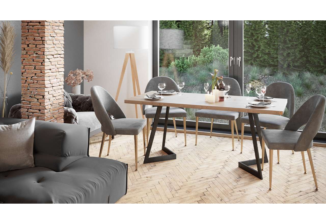 Stół z litego drewna do jadalni i salonu, z metalowymi designerskimi nogami - VAMOS II