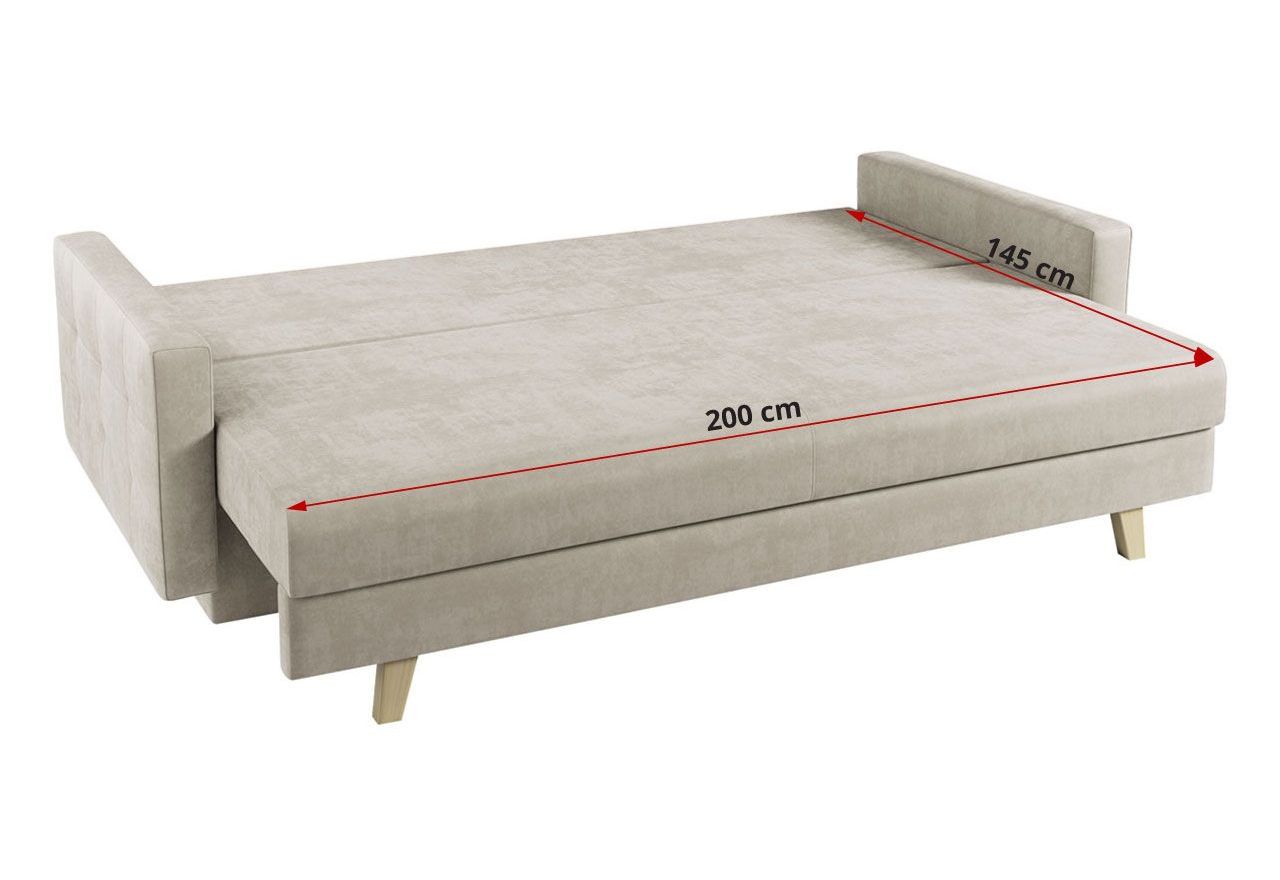 Rozkładana sofa skandynawska 3-osobowa, z pojemnikiem na pościel do salonu, beżowa – FRIGA