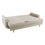 Rozkładana sofa skandynawska 3-osobowa, z pojemnikiem na pościel do salonu, beżowa – FRIGA