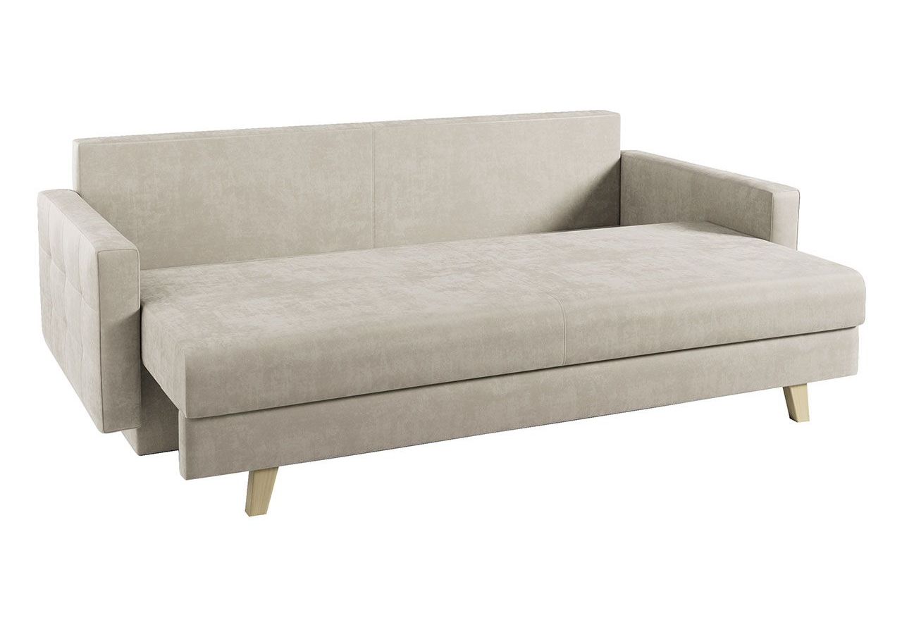 Rozkładana sofa skandynawska 3-osobowa, z pojemnikiem na pościel do salonu, beżowa – FRIGA