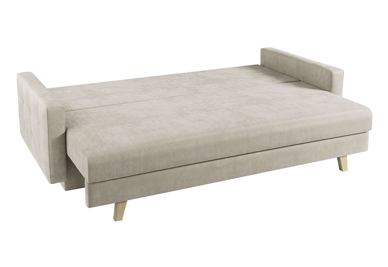 Rozkładana sofa skandynawska 3-osobowa, z pojemnikiem na pościel do salonu, beżowa – FRIGA
