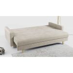 Rozkładana sofa skandynawska 3-osobowa, z pojemnikiem na pościel do salonu, beżowa – FRIGA