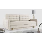 Rozkładana sofa skandynawska 3-osobowa, z pojemnikiem na pościel do salonu, beżowa – FRIGA