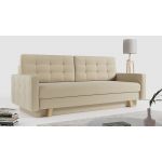 Rozkładana sofa skandynawska 3-osobowa, z pojemnikiem na pościel do salonu, beżowa – FRIGA