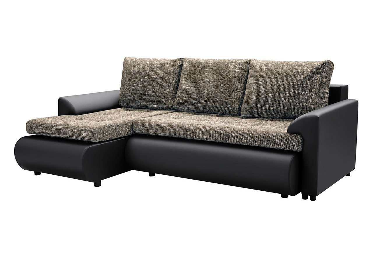 Modna kanapa narożna do salonu z funkcją spania i pojemnikiem - MARIO czarna ecoskóra