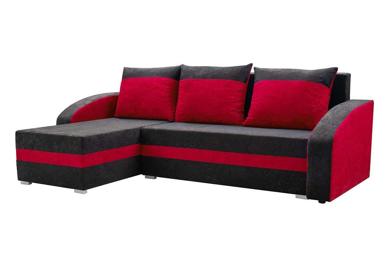 Czerwony narożnik z luźnymi poduszkami i funkcją spania do salonu - VIDAL
