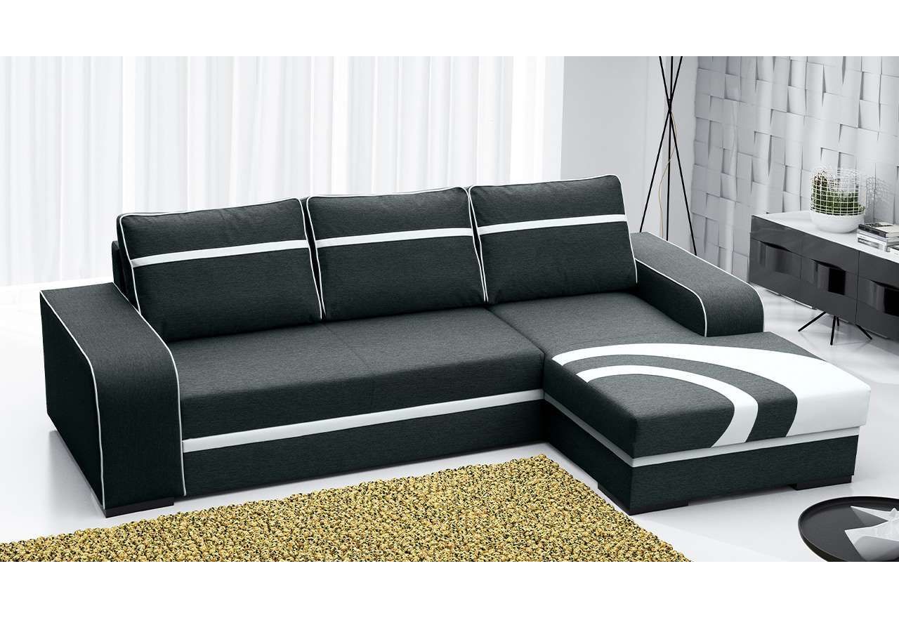 Czarna designerska kanapa narożna wypoczynkowa FERRO wolnostojąca