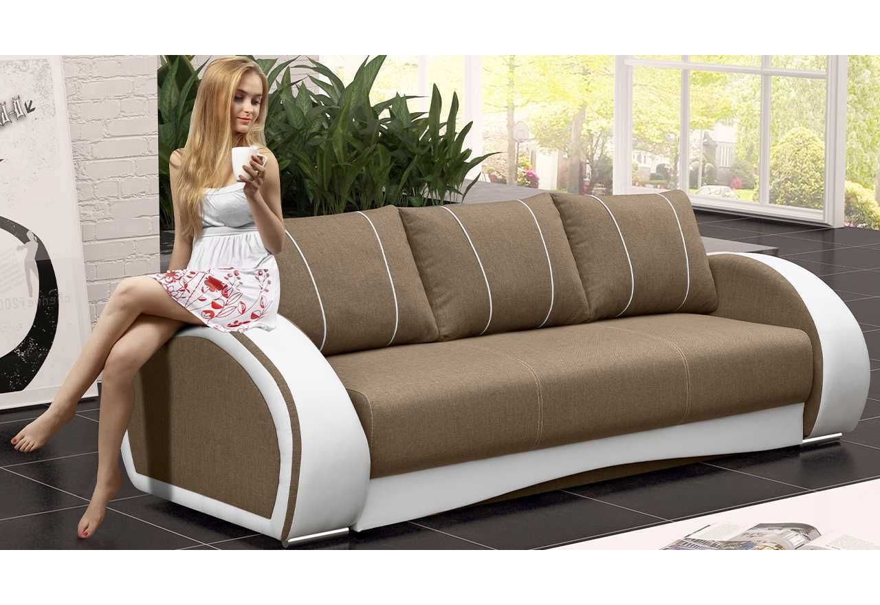 Stylowa kanapa do salonu lub pokoju młodzieżowego CORDOBA z jasnobrązowym siedziskiem i białymi wstawkami