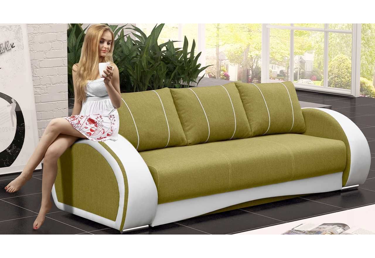 Trzyosobowa zielona kanapa z funkcją spania CORDOBA do salonu i pokoju młodzieżowego
