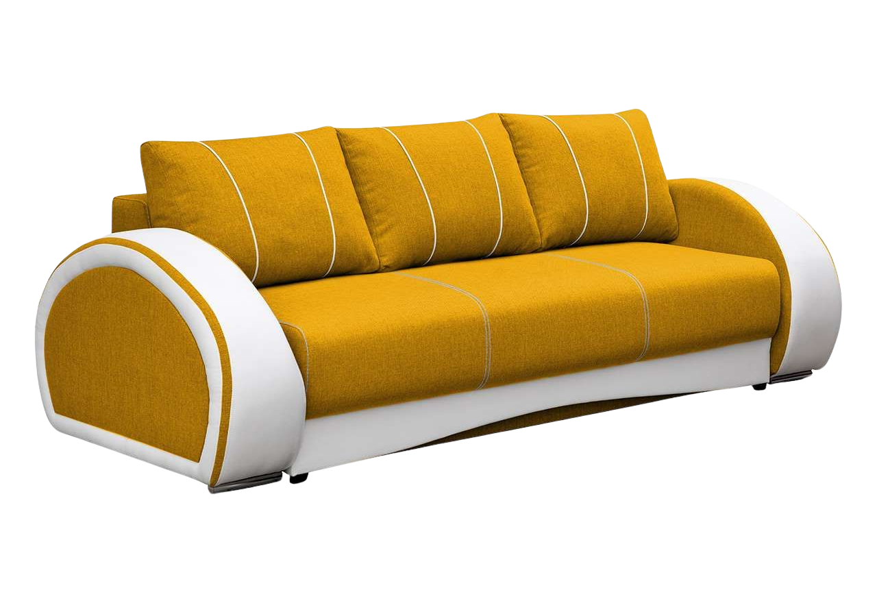 Piękna żółta sofa wypoczynkowa na sprężynach CORDOBA z białymi wstawkami z ecoskóry