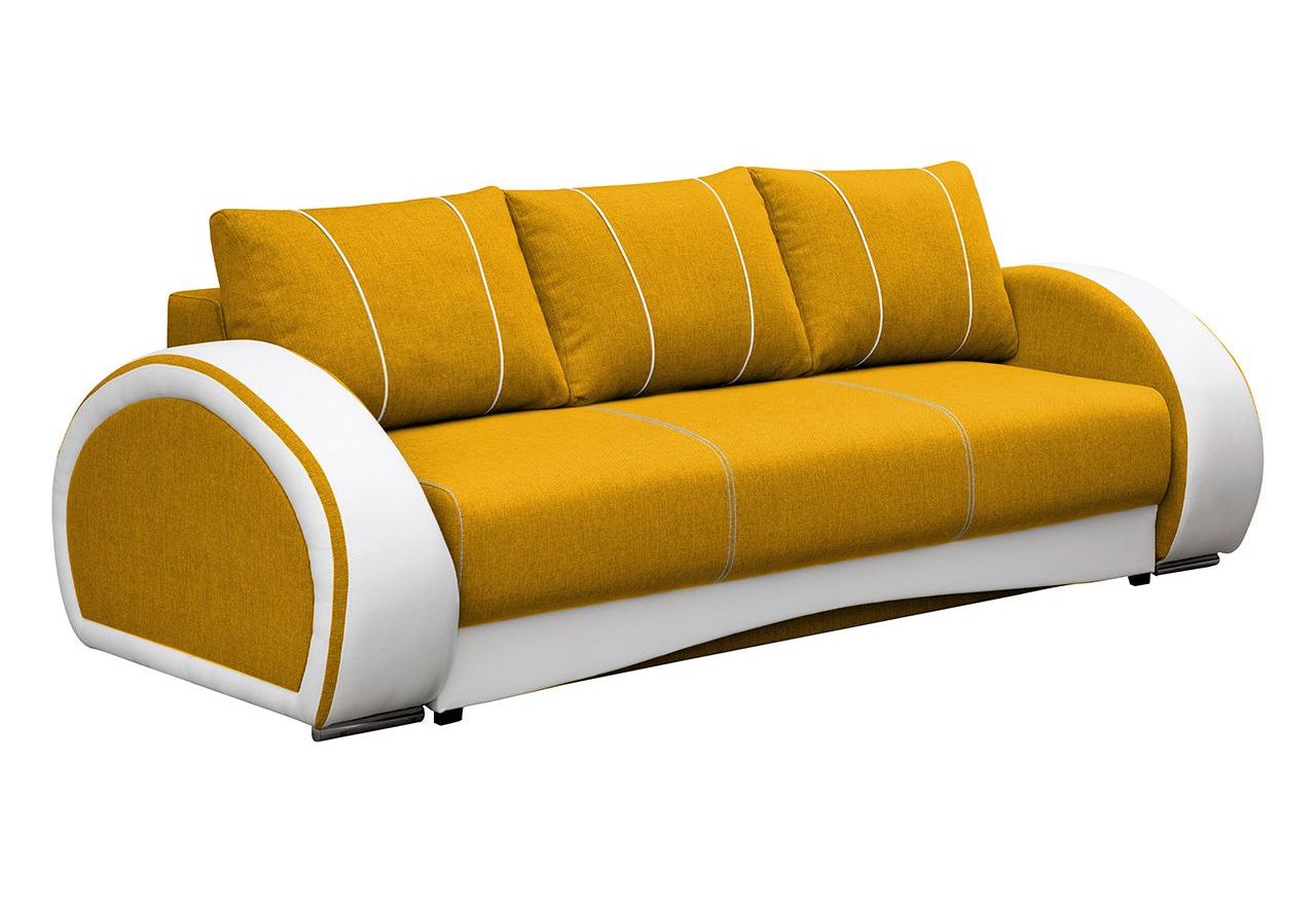 Piękna żółta sofa wypoczynkowa na sprężynach CORDOBA z białymi wstawkami z ecoskóry
