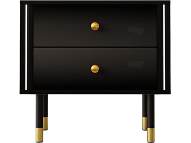 Luksusowa szafka nocna w czarnym połysku do sypialni, z szufladami i złotymi dodatkami - AMARE 4