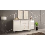 Elegancka komoda 160 cm z szufladami, metalowymi nóżkami, w białym połysku do salonu lub sypialni - AMARE 2