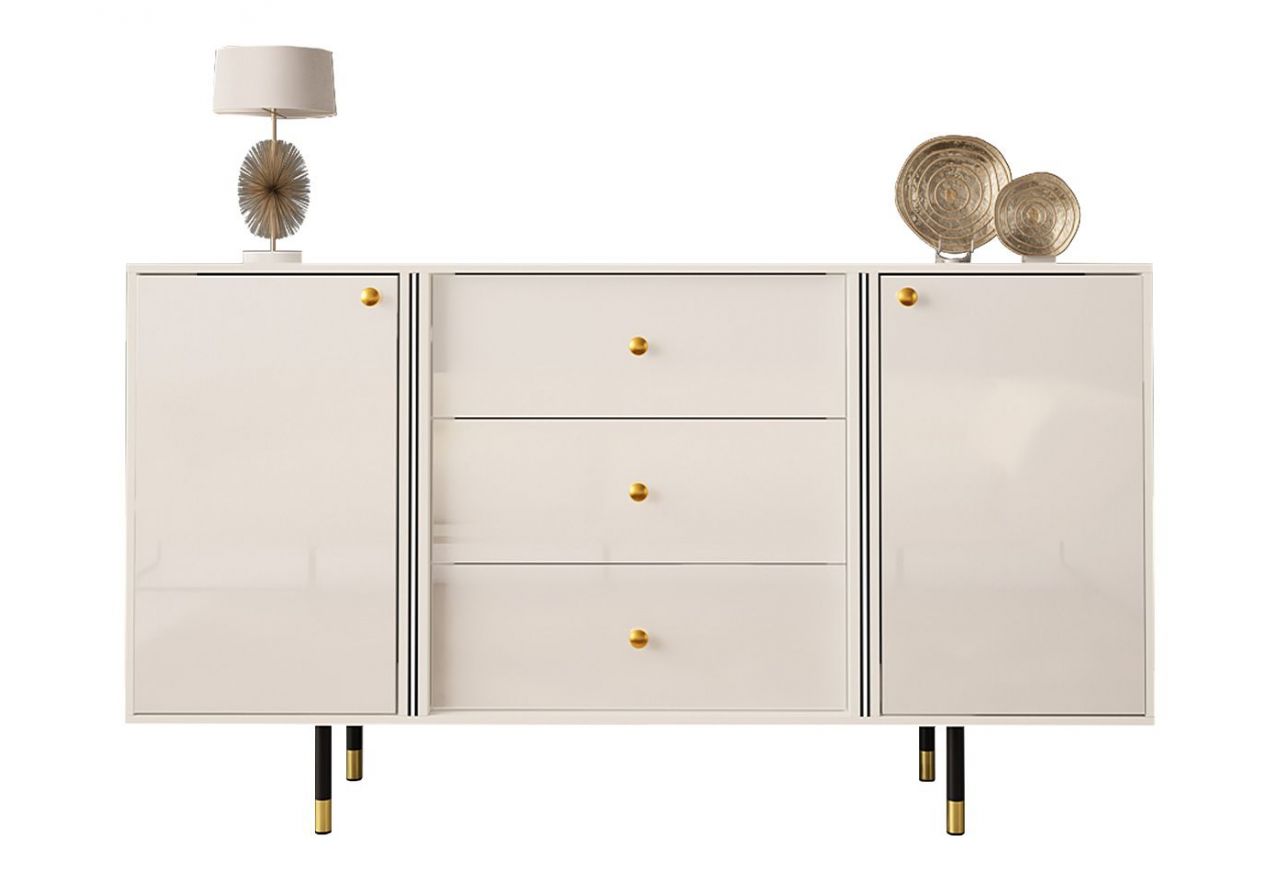Elegancka komoda 160 cm z szufladami, metalowymi nóżkami, w białym połysku do salonu lub sypialni - AMARE 2